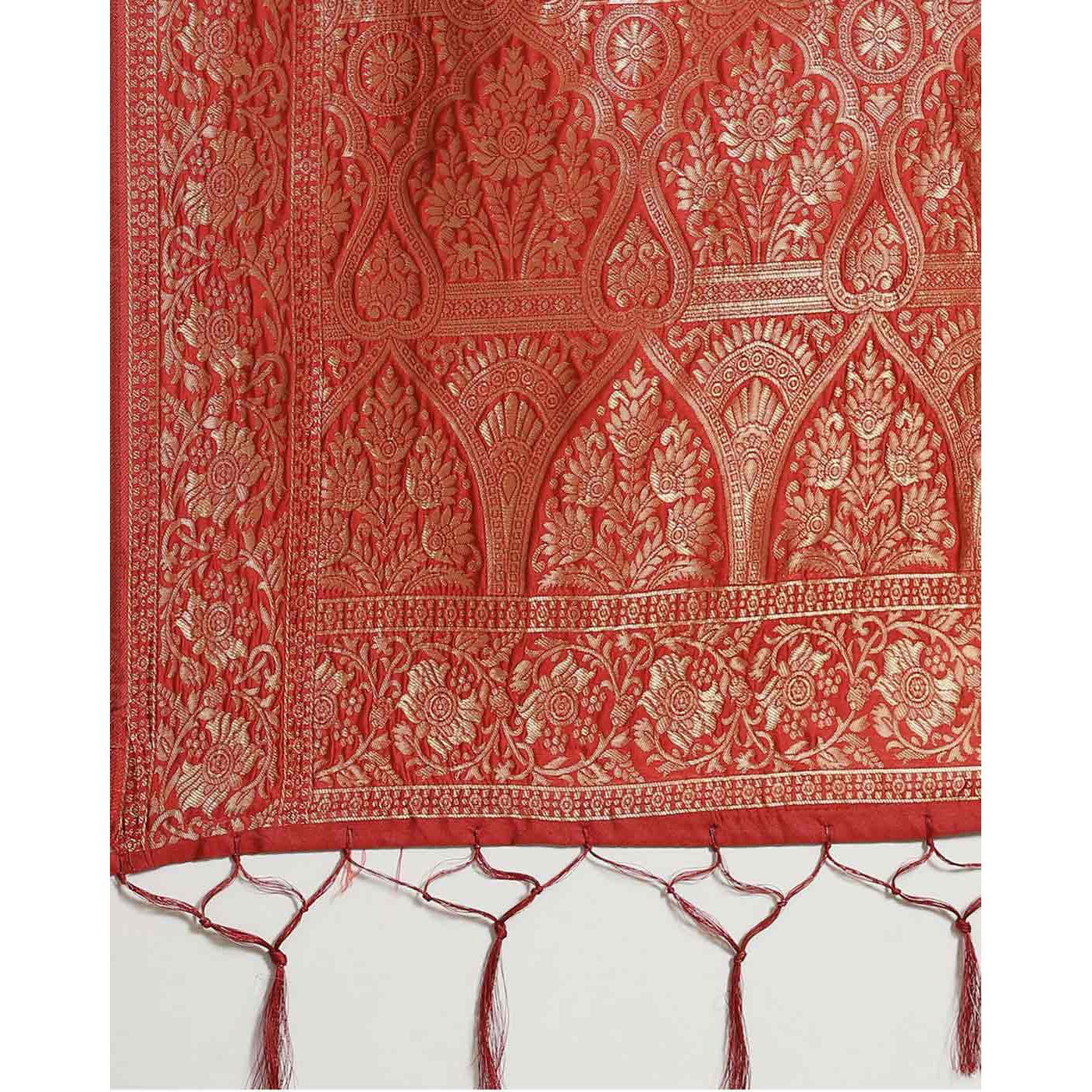 Amazing Maroon Colored Festive Wear Woven Silk Blend Saree - Peachmode