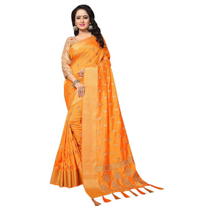 Amazing Orange Colored Festive Wear Woven Work Silk Saree - Peachmode