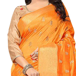 Amazing Orange Colored Festive Wear Woven Work Silk Saree - Peachmode