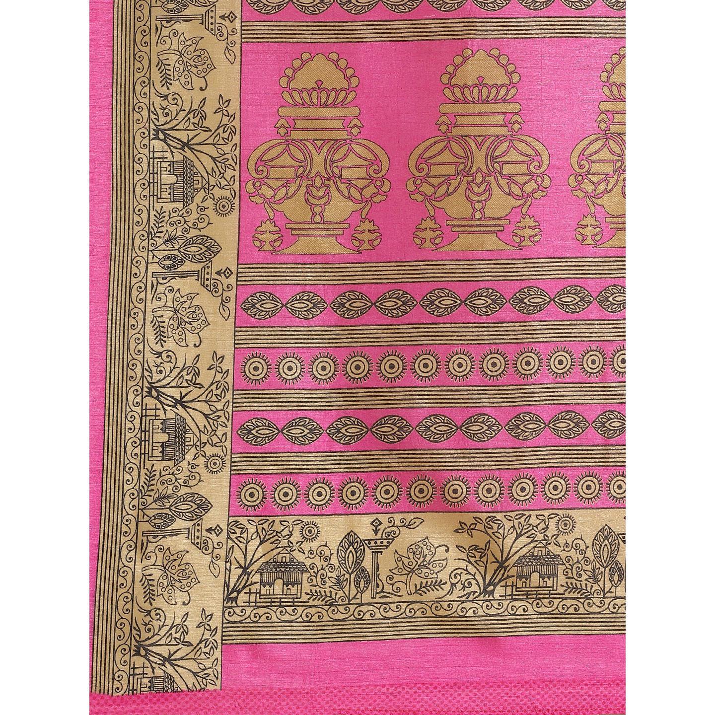 Amazing Pink Colored Casual Wear Printed Silk Blend Saree - Peachmode