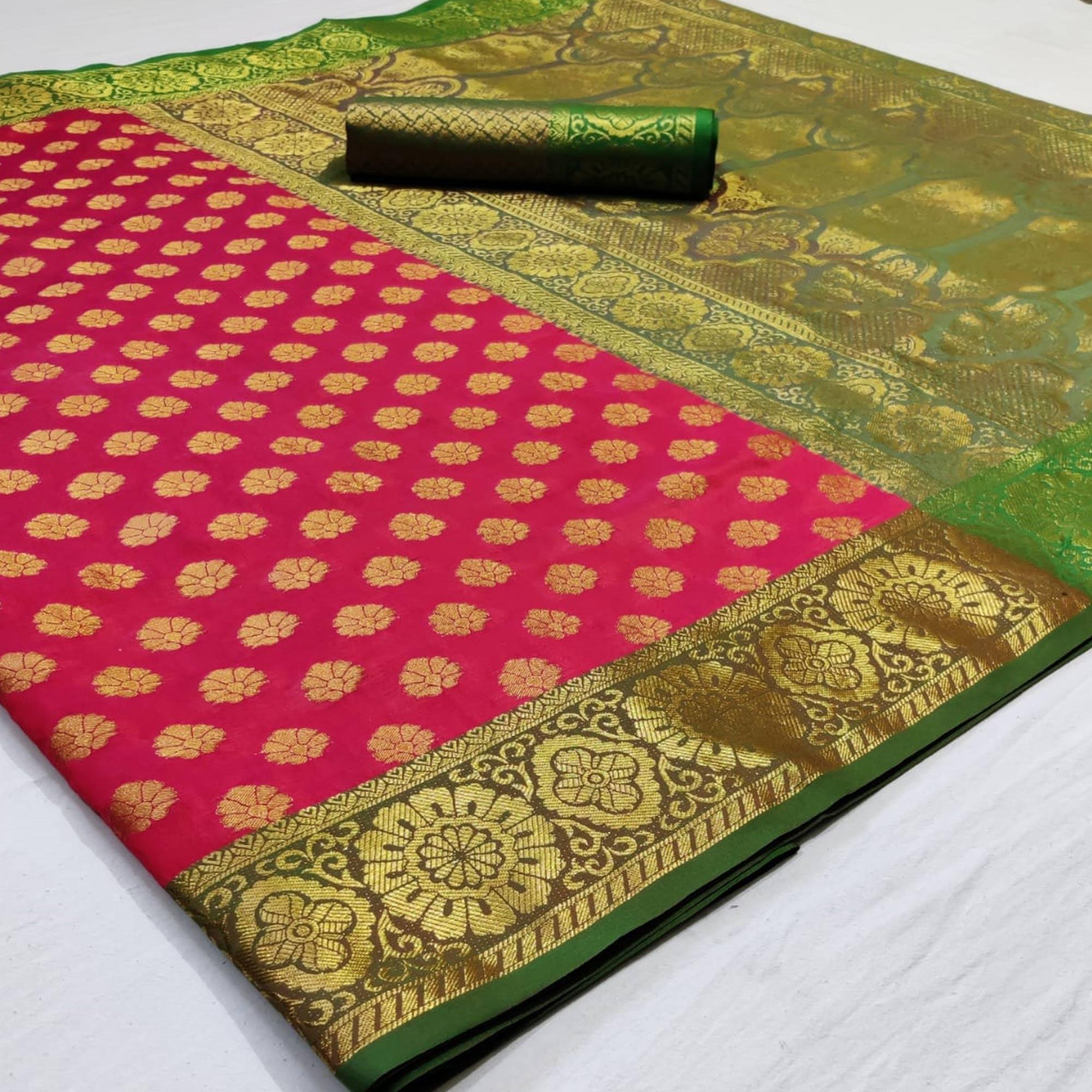 Amazing Pink Colored Festive Wear Woven Heavy Silk Saree - Peachmode