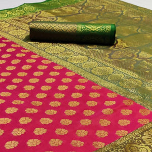 Amazing Pink Colored Festive Wear Woven Heavy Silk Saree - Peachmode