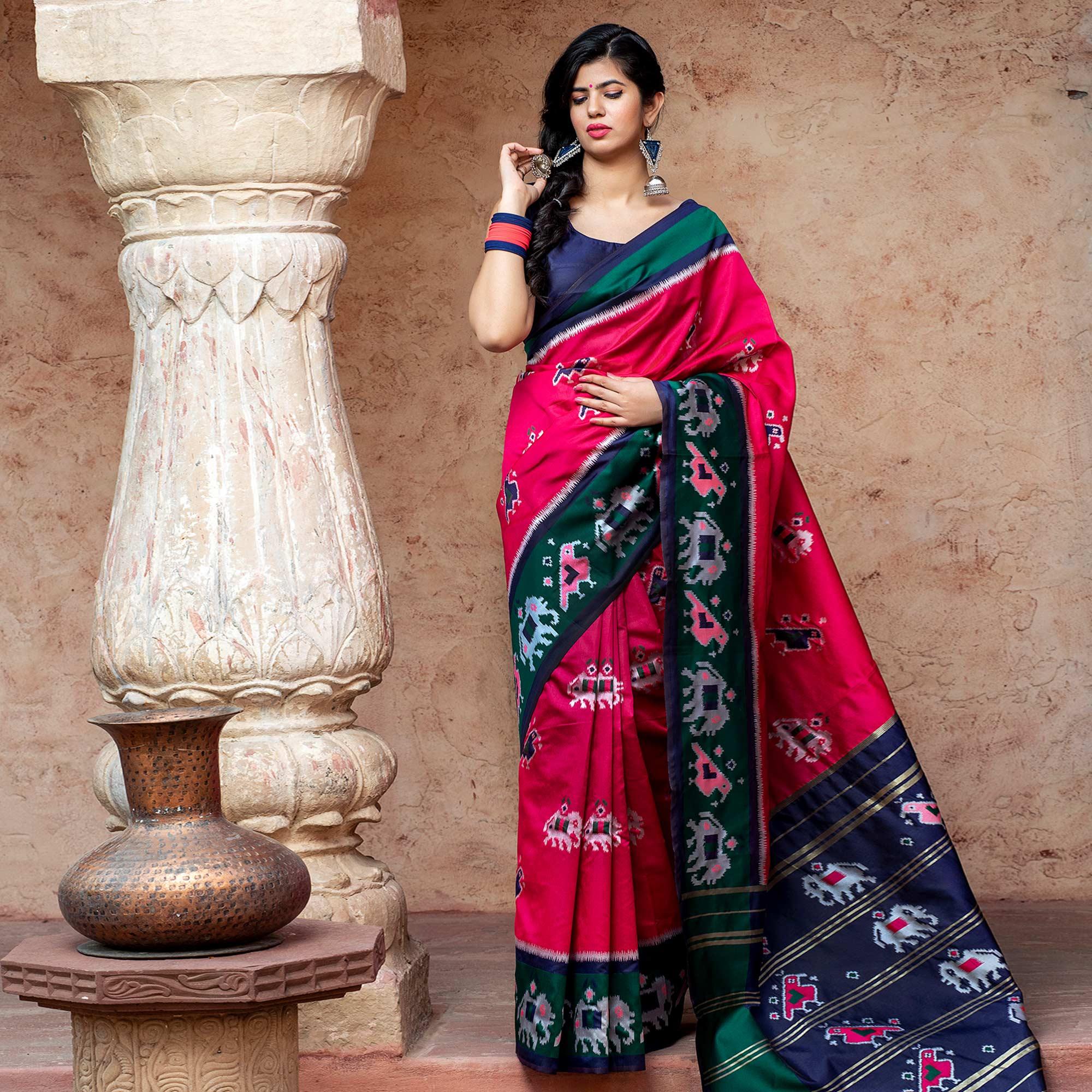 Amazing Pink Colored Festive Wear Woven Patola Silk Saree - Peachmode