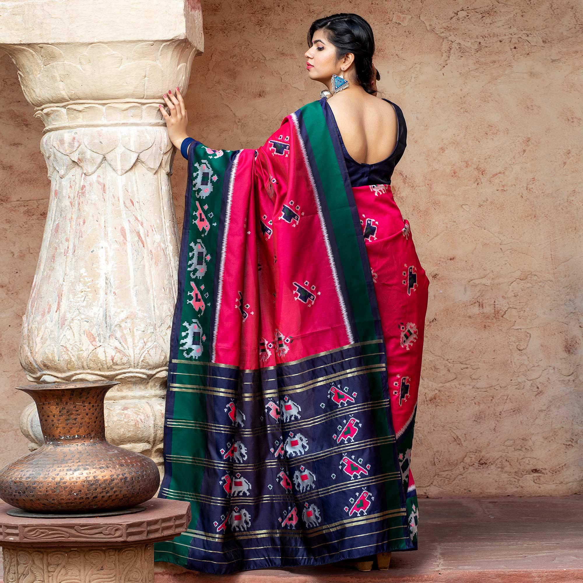 Amazing Pink Colored Festive Wear Woven Patola Silk Saree - Peachmode