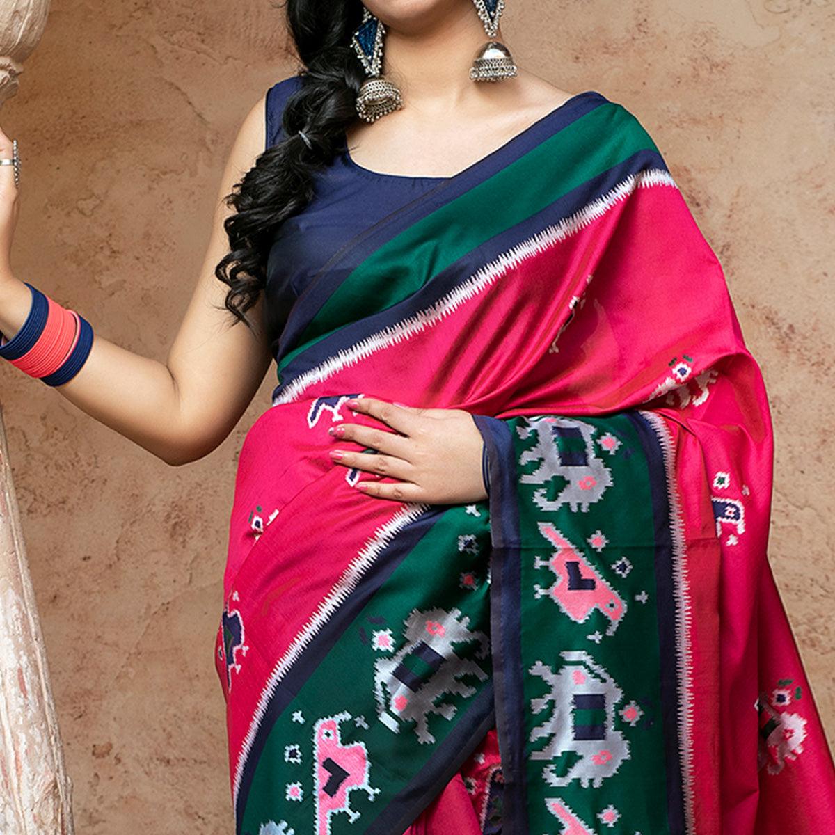 Amazing Pink Colored Festive Wear Woven Patola Silk Saree - Peachmode