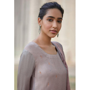 Amazing Pinkish Grey Colored Casual Wear Digital Printed Cotton Satin Palazzo Suit - Peachmode