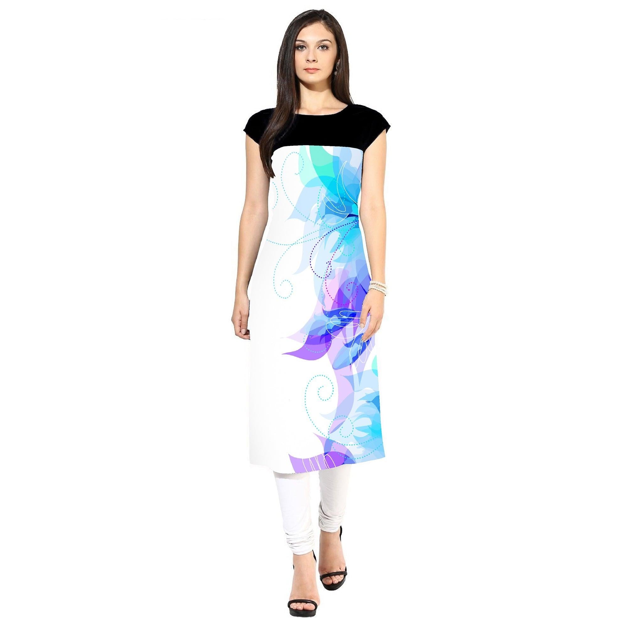 Amazing White Colored Casual Printed Crepe Kurti - Peachmode