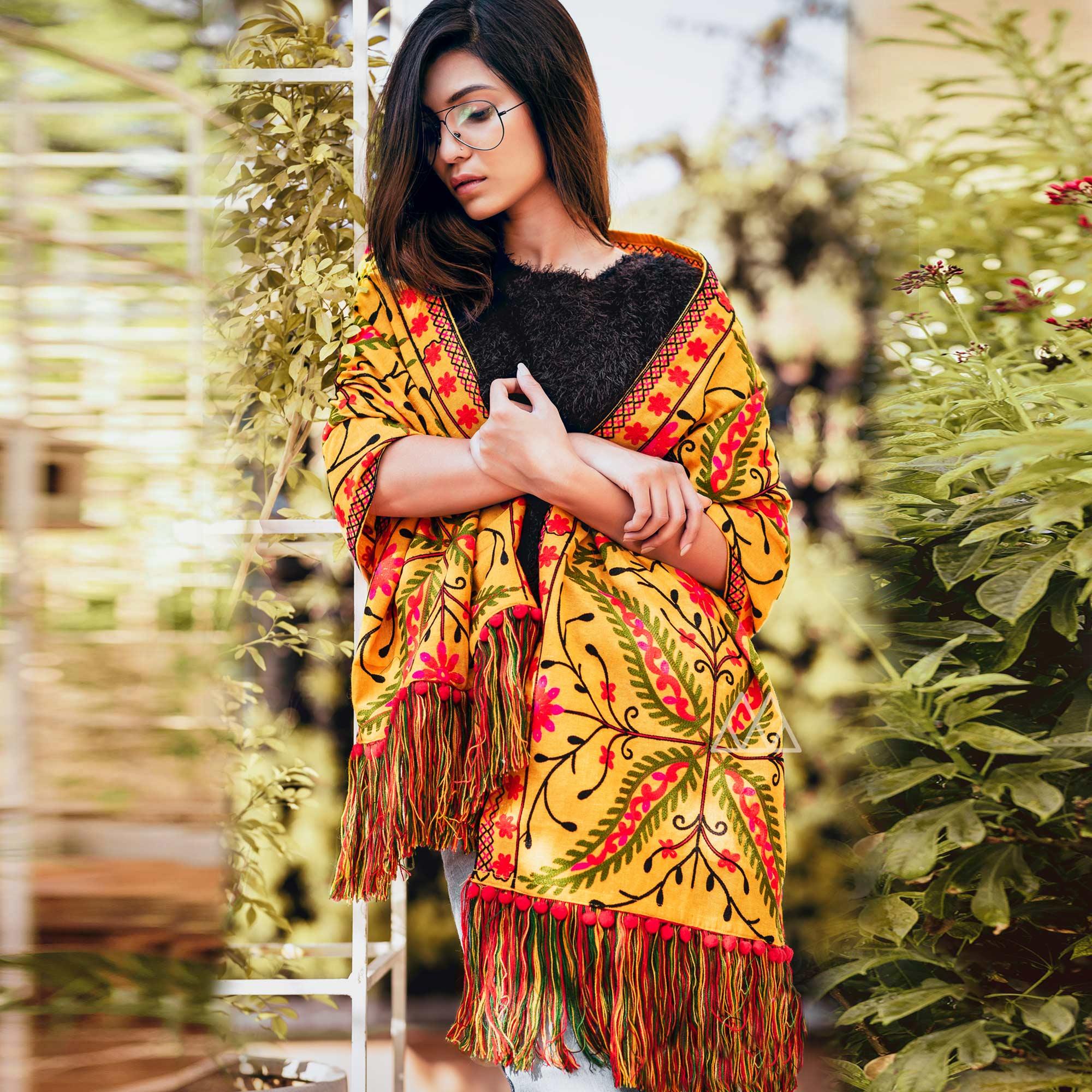Amazing Yellow Colored Embroidered Khadi Muffler Stole - Peachmode