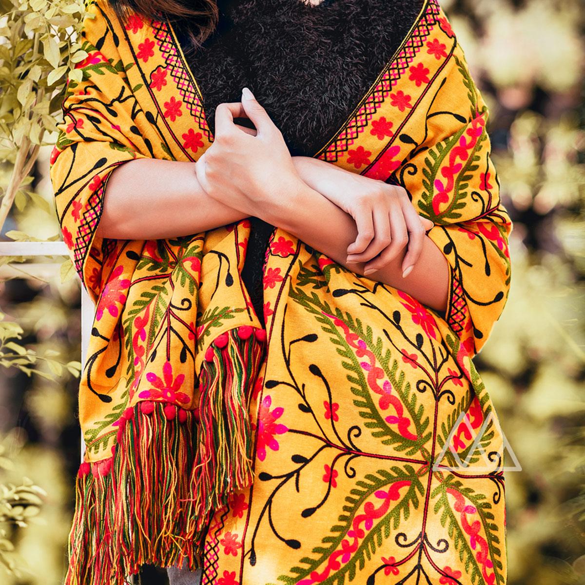 Amazing Yellow Colored Embroidered Khadi Muffler Stole - Peachmode