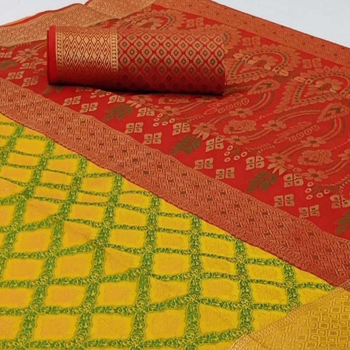 Amazing Yellow Colored Festive Wear Woven Patola Silk Saree - Peachmode