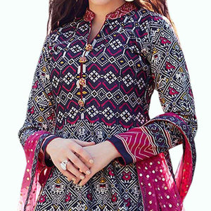 Appealing Dark Blue Colored Partywear Digital Printed Silk Gown - Peachmode