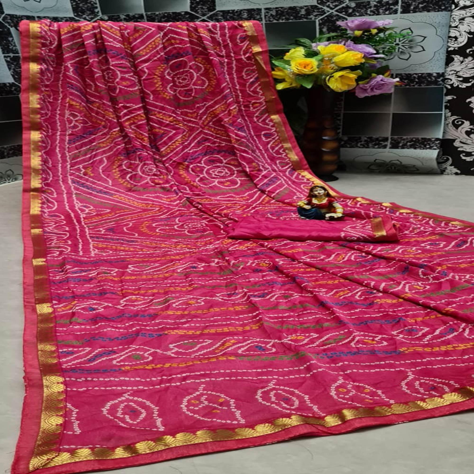 Appealing Dark Pink Colored Festive Wear Woven Moss Georgette Saree - Peachmode