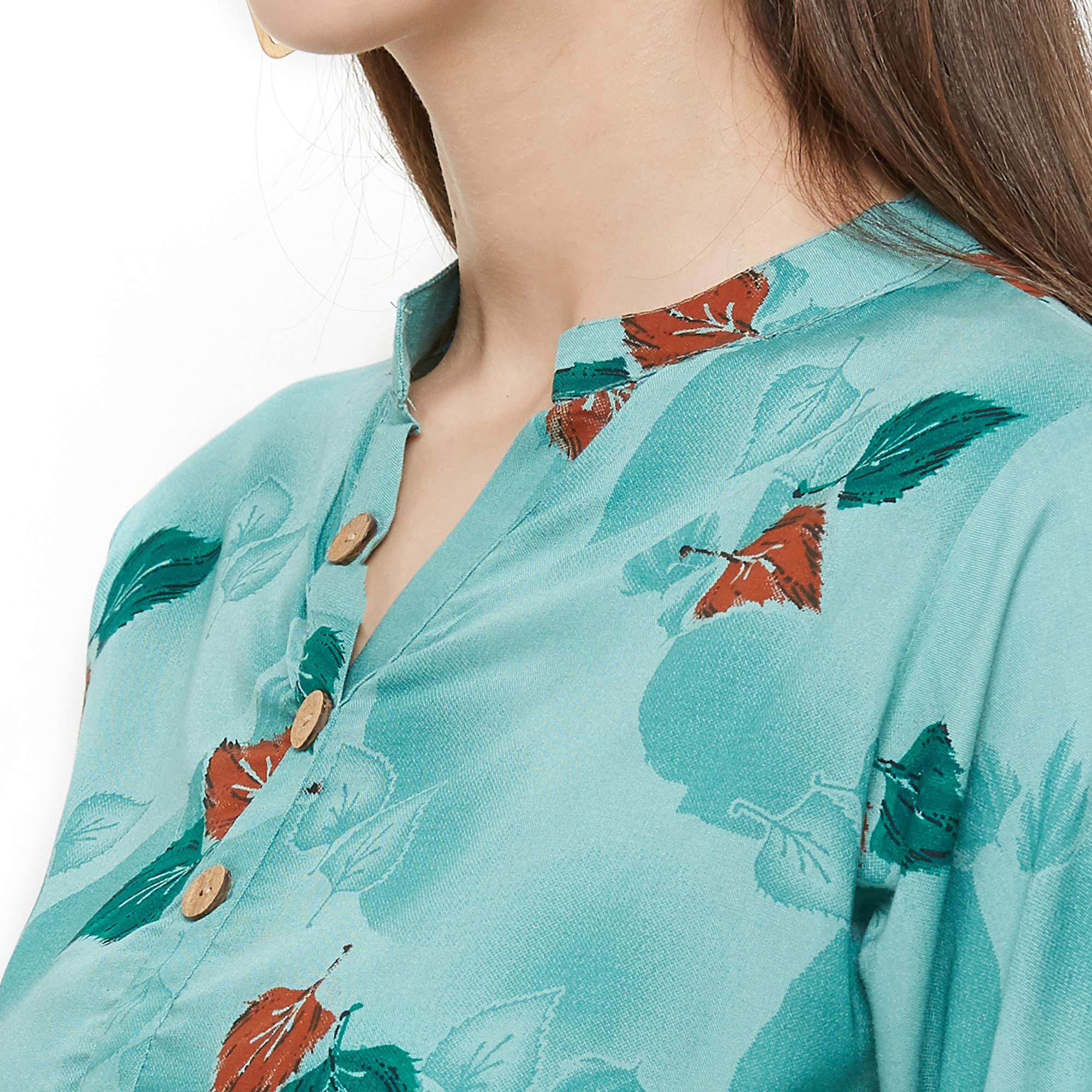 Appealing Green Colored Casual Wear Printed Rayon Top - Peachmode