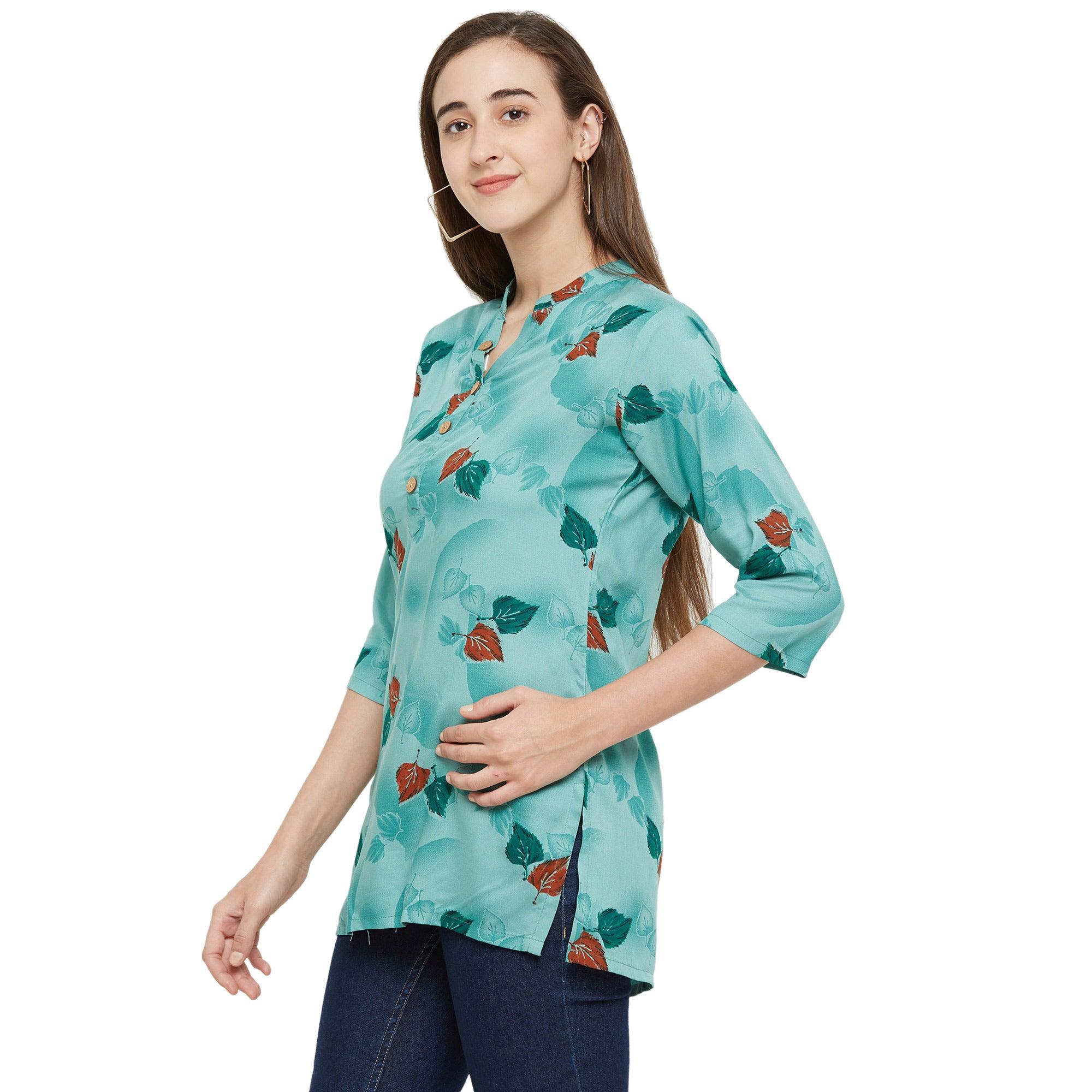 Appealing Green Colored Casual Wear Printed Rayon Top - Peachmode