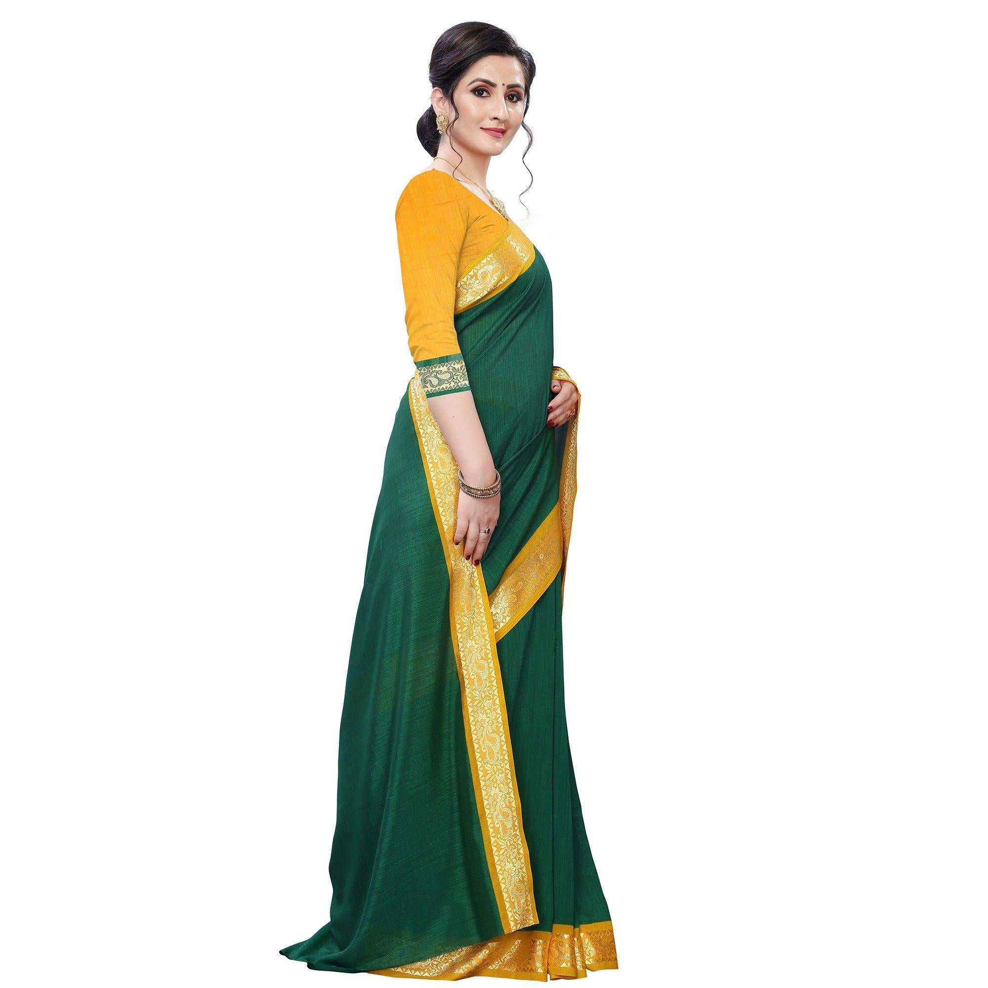 Appealing Green Colored Festive Wear Woven Vichitra Silk Saree - Peachmode