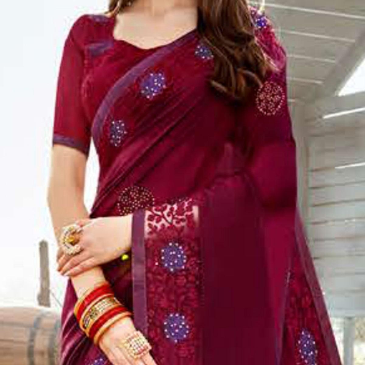 Appealing Magenta Pink Colored Party Wear Embroidered Art Silk Saree - Peachmode