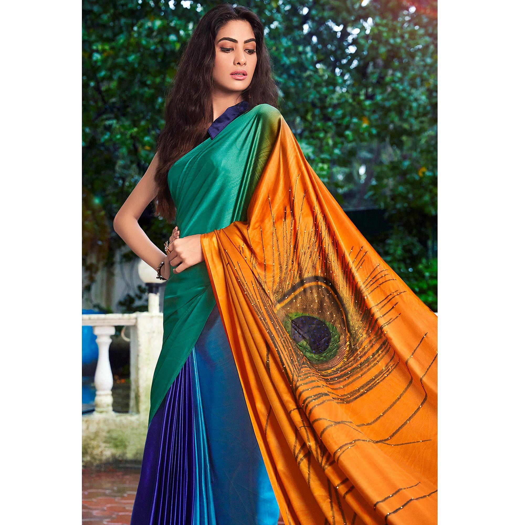 Appealing Multi Colored Party Wear Printed Silk Saree - Peachmode