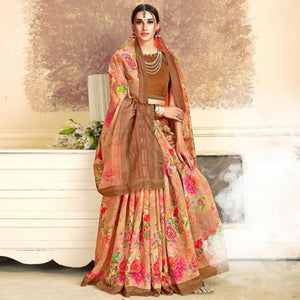 Appealing Peach Colored Casual Printed Art Silk Saree - Peachmode