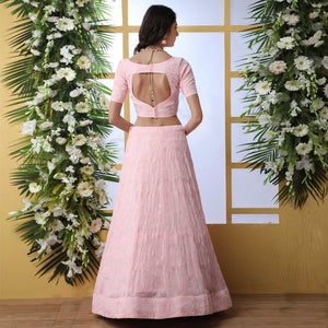 Appealing Pink Colored Party Wear Embroidered Georgette Legenga Choli - Peachmode