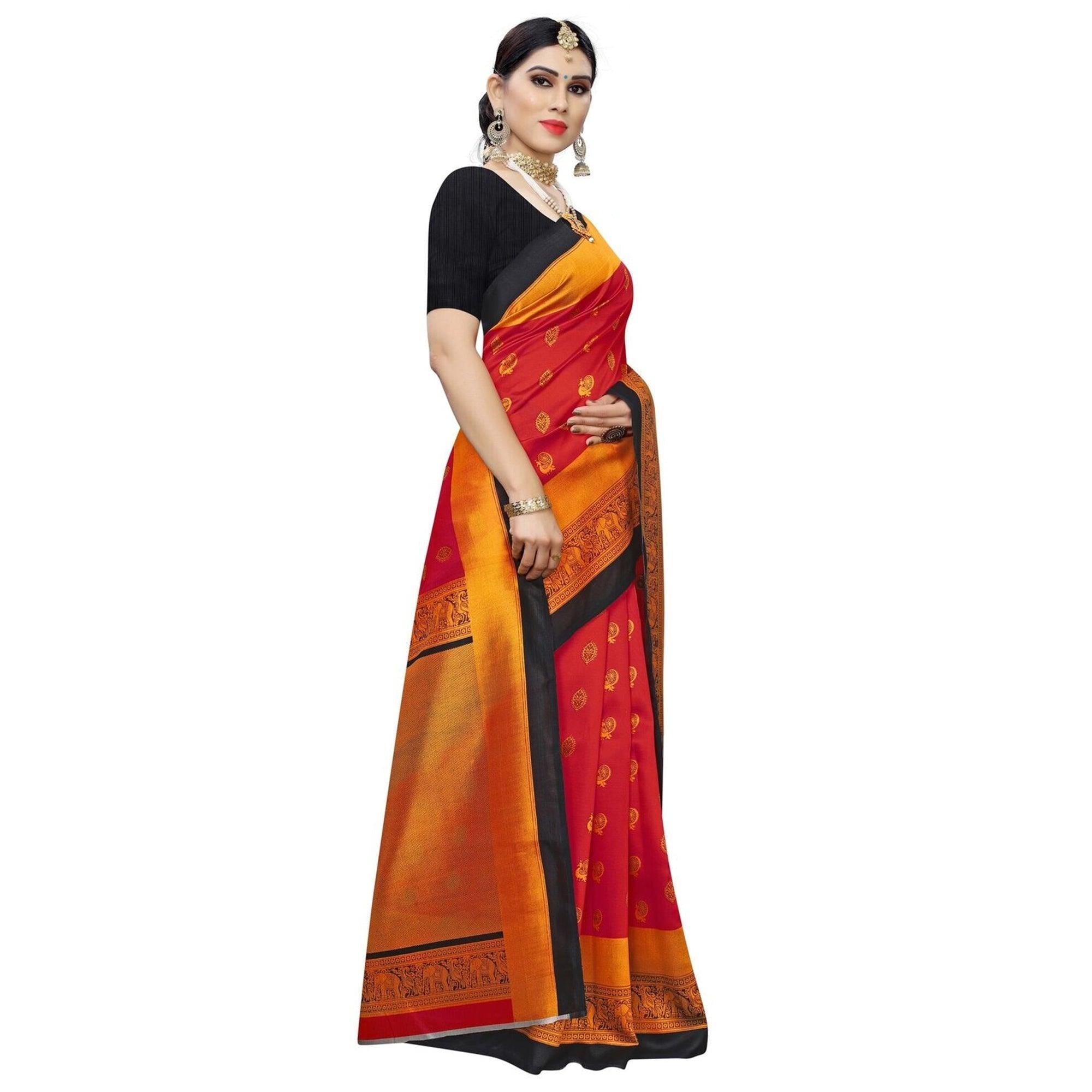 Appealing Red Colored Festive Wear Woven Art Silk Saree - Peachmode