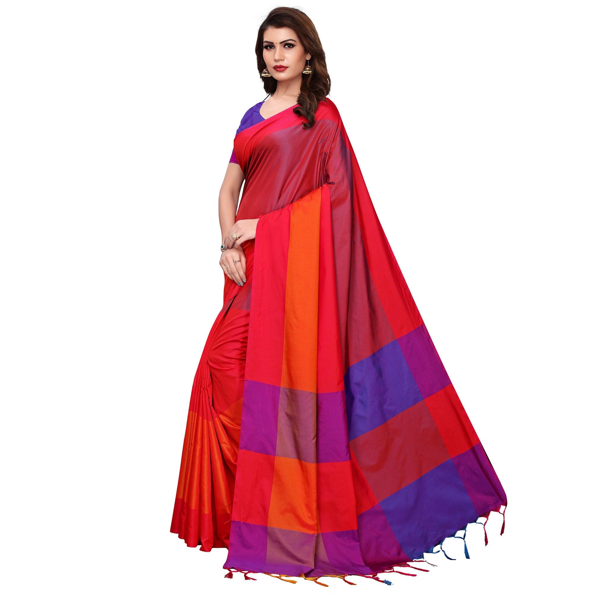 Appealing Red Festive Wear Woven Art Silk Saree - Peachmode