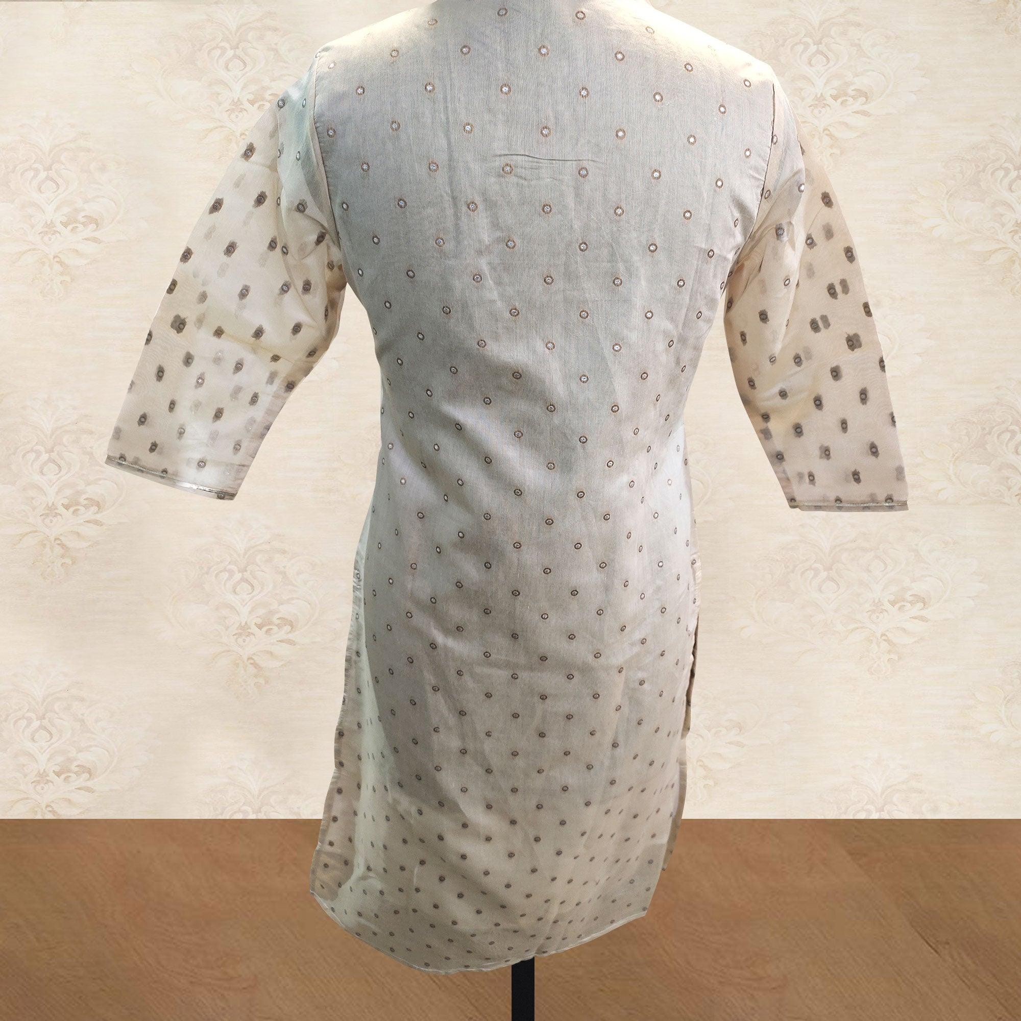 Appealing White Colored Partywear Handwork Cotton Kurti - Peachmode