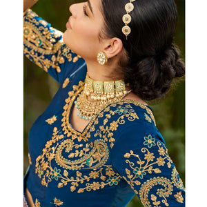 Aqua Blue Festive Wear Woven Silk Saree - Peachmode