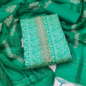 Aqua Green Bandhani Printed Pure Cotton Dress Material - Peachmode