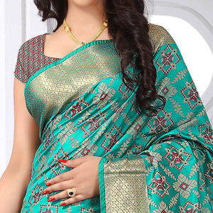 Arresting Aqua Blue Colored Festive Wear Woven Silk Saree - Peachmode