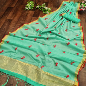 Arresting Aqua Green Colored Festive Wear Woven Silk Saree - Peachmode