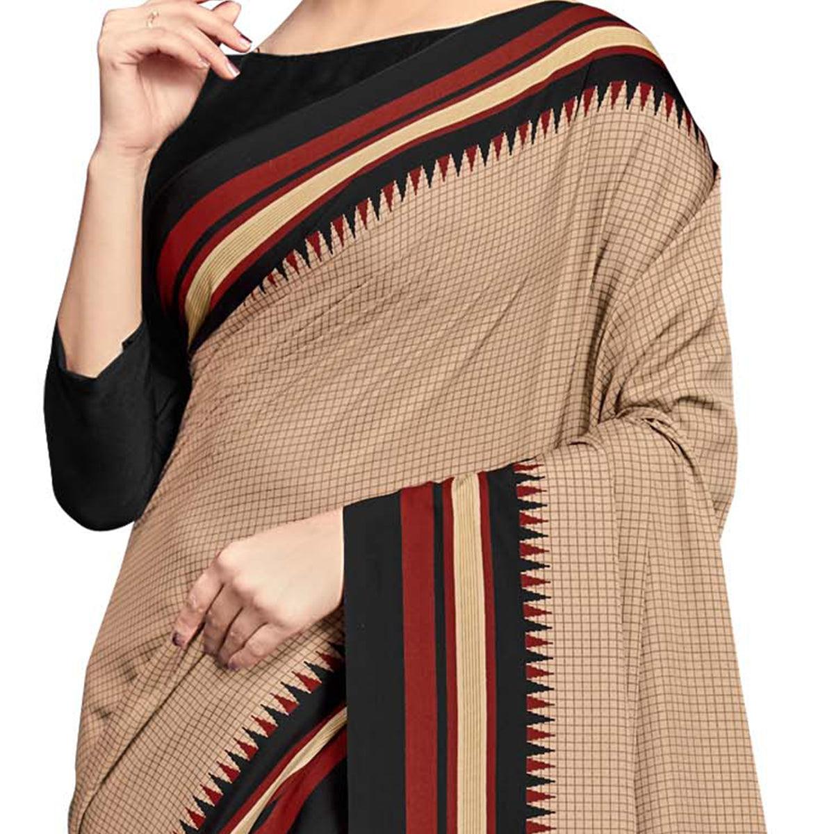 Arresting Beige Colored Casual Wear Printed Crepe Saree - Peachmode