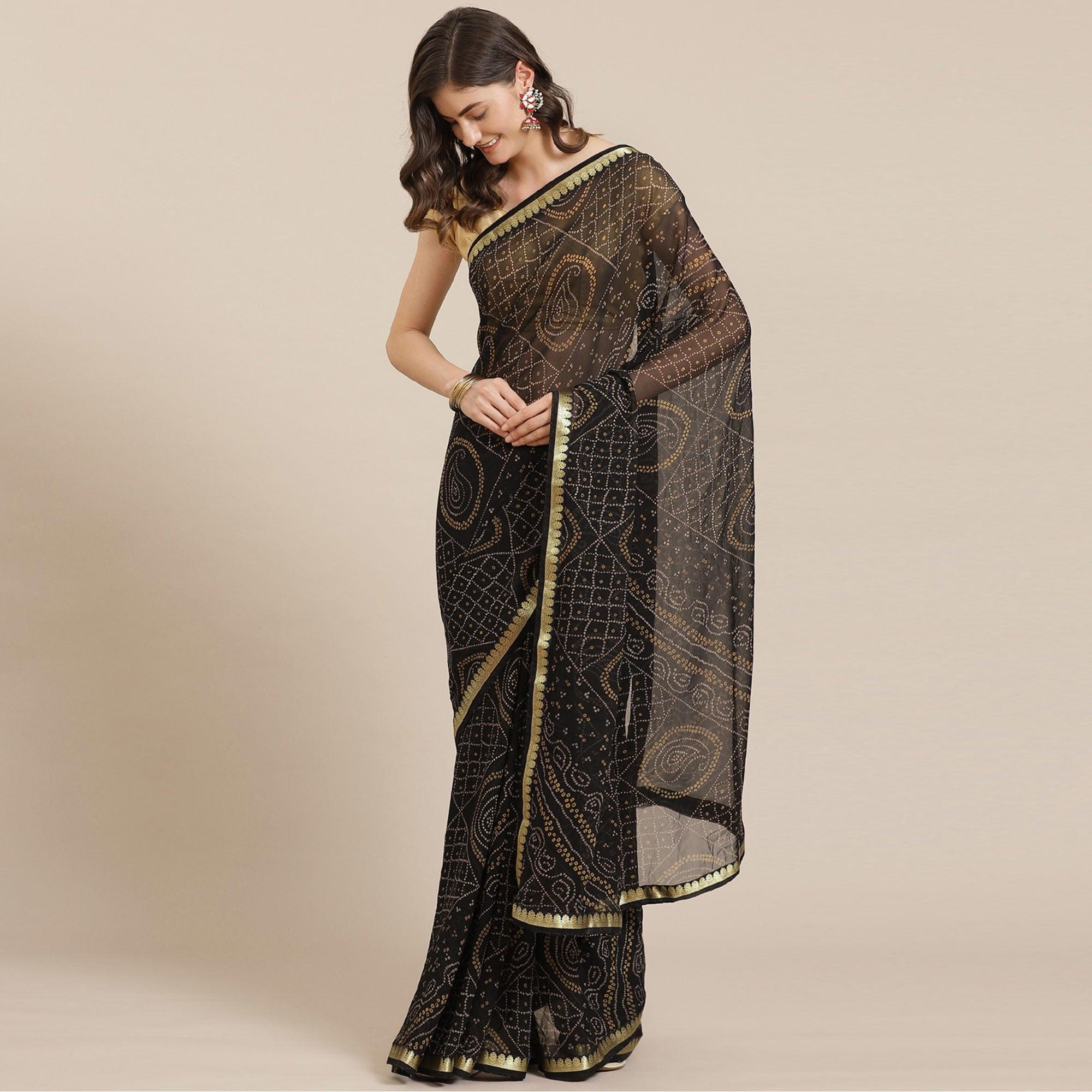 Arresting Black Coloured Partywear Printed Georgette Saree - Peachmode