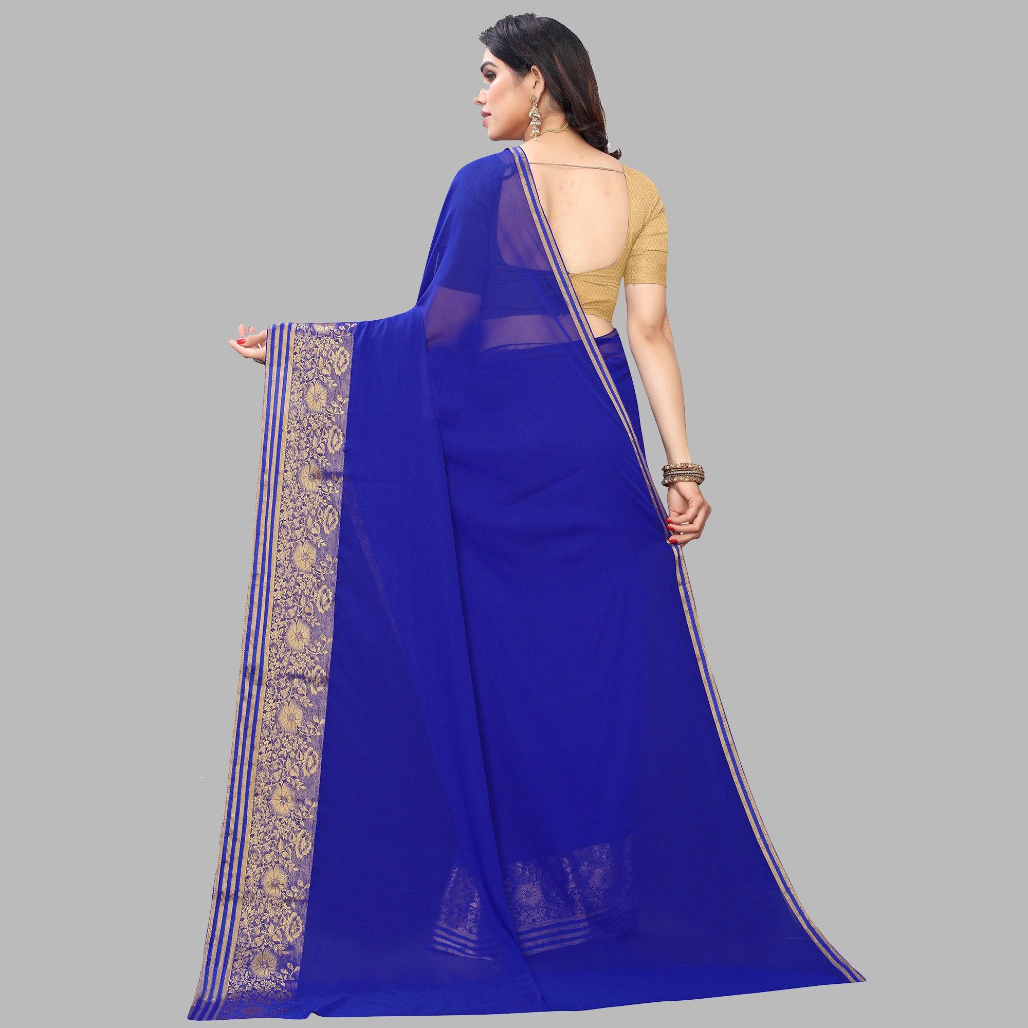 Arresting Blue Colored Festive Wear Woven Chiffon Saree - Peachmode