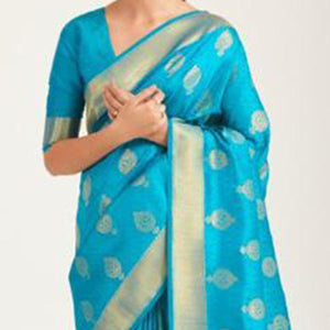 Arresting Blue Coloured Festive Wear Handloom Woven Silk Saree - Peachmode