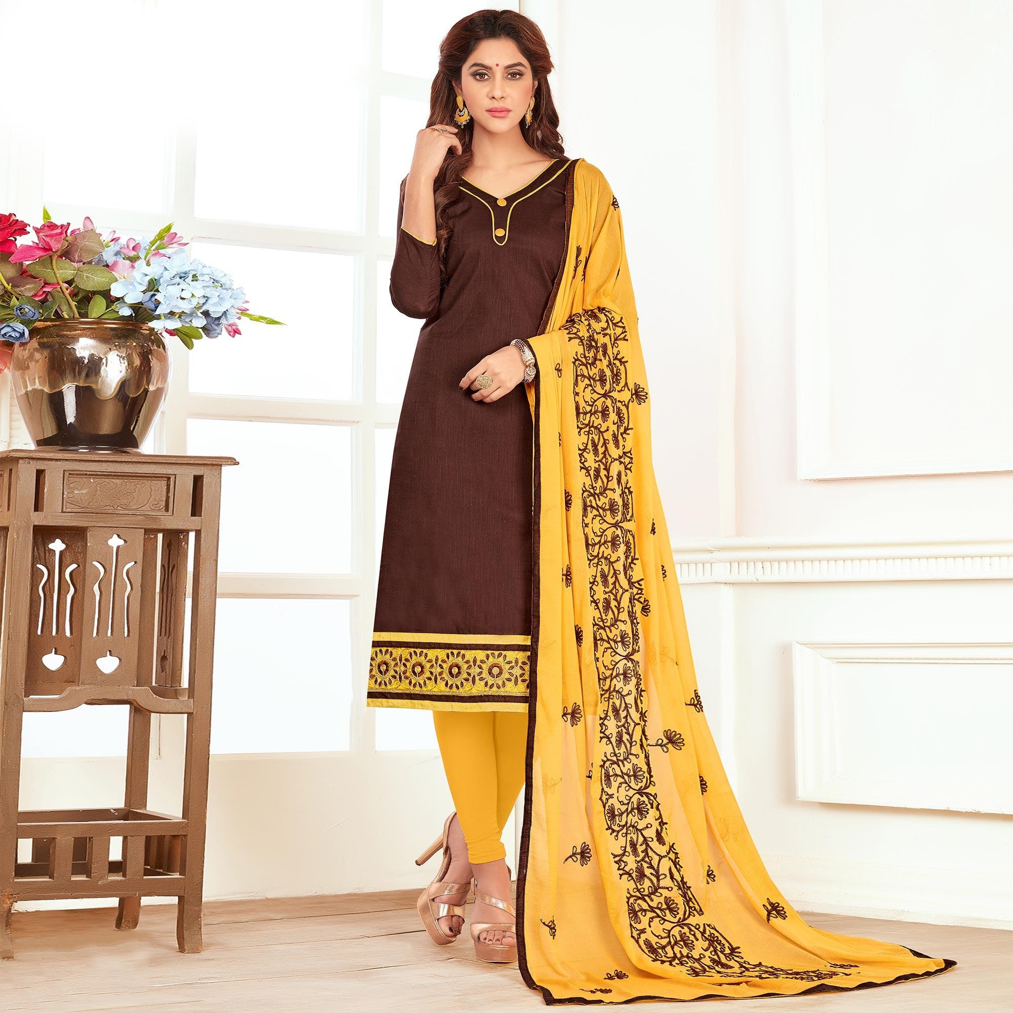 Arresting Brown Colored Casual Wear Cotton Suit - Peachmode