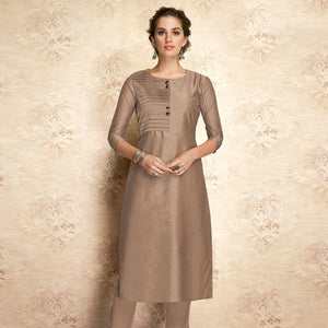 Arresting Brown Colored Partywear Embroidered Viscose Kurti - Peachmode