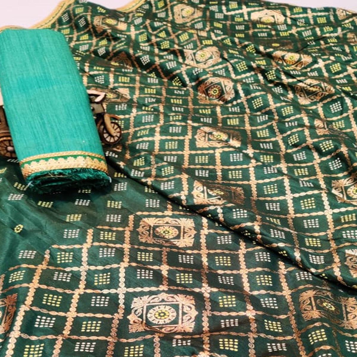 Arresting Green Colored Festive Wear Foil Printed Dola Silk Saree - Peachmode
