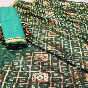 Arresting Green Colored Festive Wear Foil Printed Dola Silk Saree - Peachmode