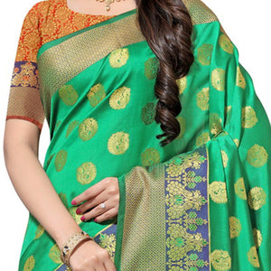 Arresting Green Colored Festive Wear Woven Kota Art Silk Banarasi Saree - Peachmode