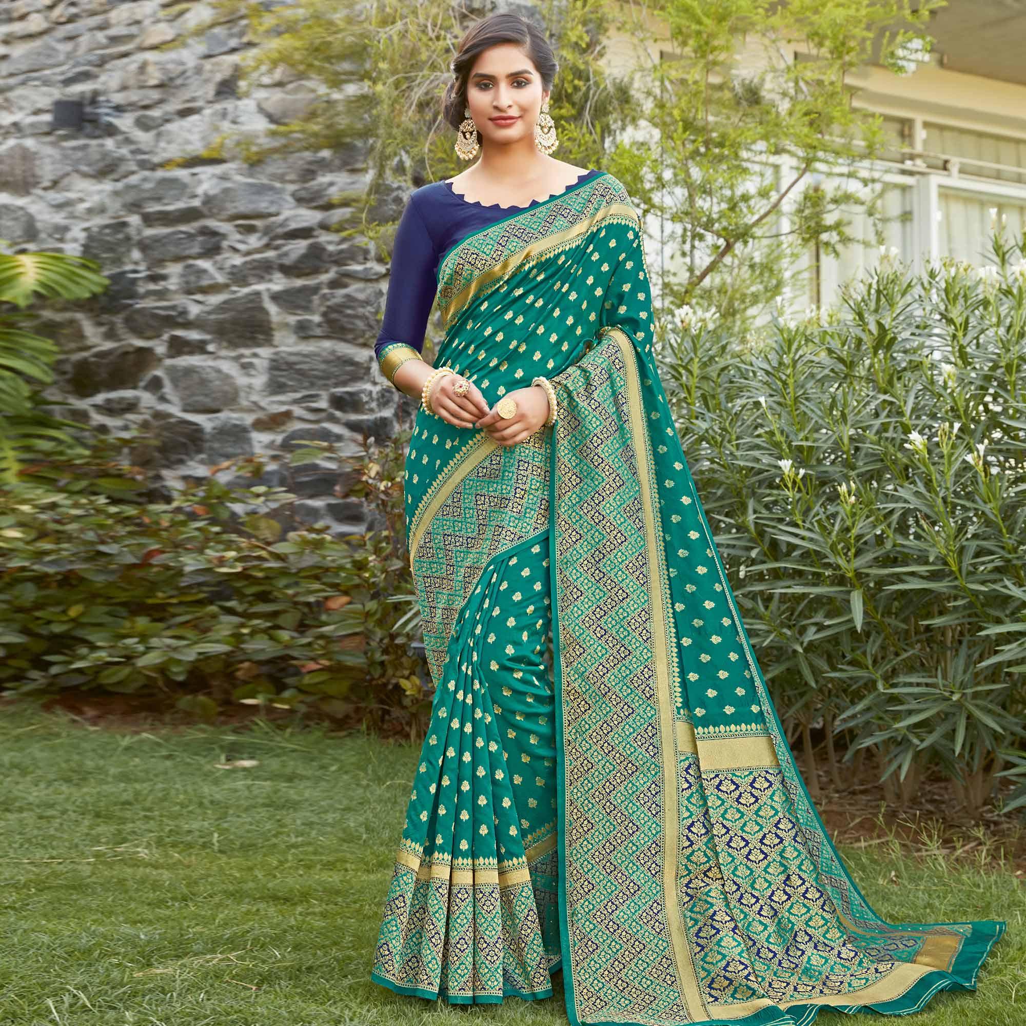 Arresting Green Colored Festive Wear Woven Silk Saree - Peachmode