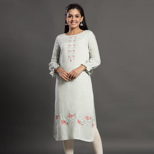 Arresting Light Green Colored Casual Wear Printed Cotton Silk Kurti - Peachmode