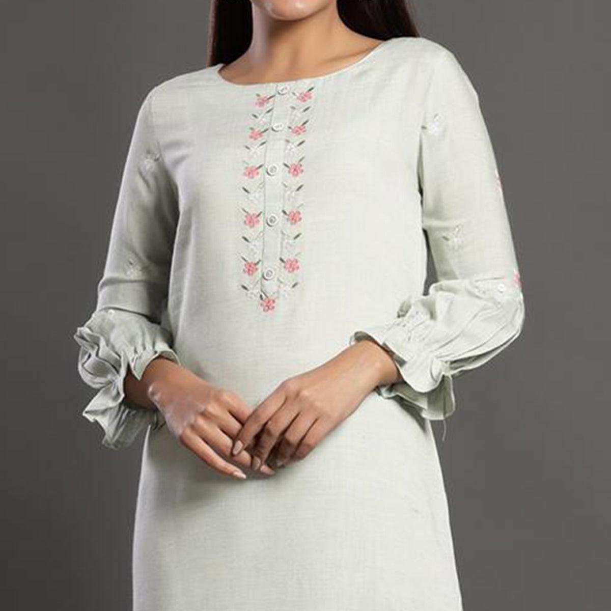 Arresting Light Green Colored Casual Wear Printed Cotton Silk Kurti - Peachmode