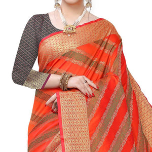 Arresting Light Red Colored Festive Wear Woven Kanjivaram Silk Saree - Peachmode