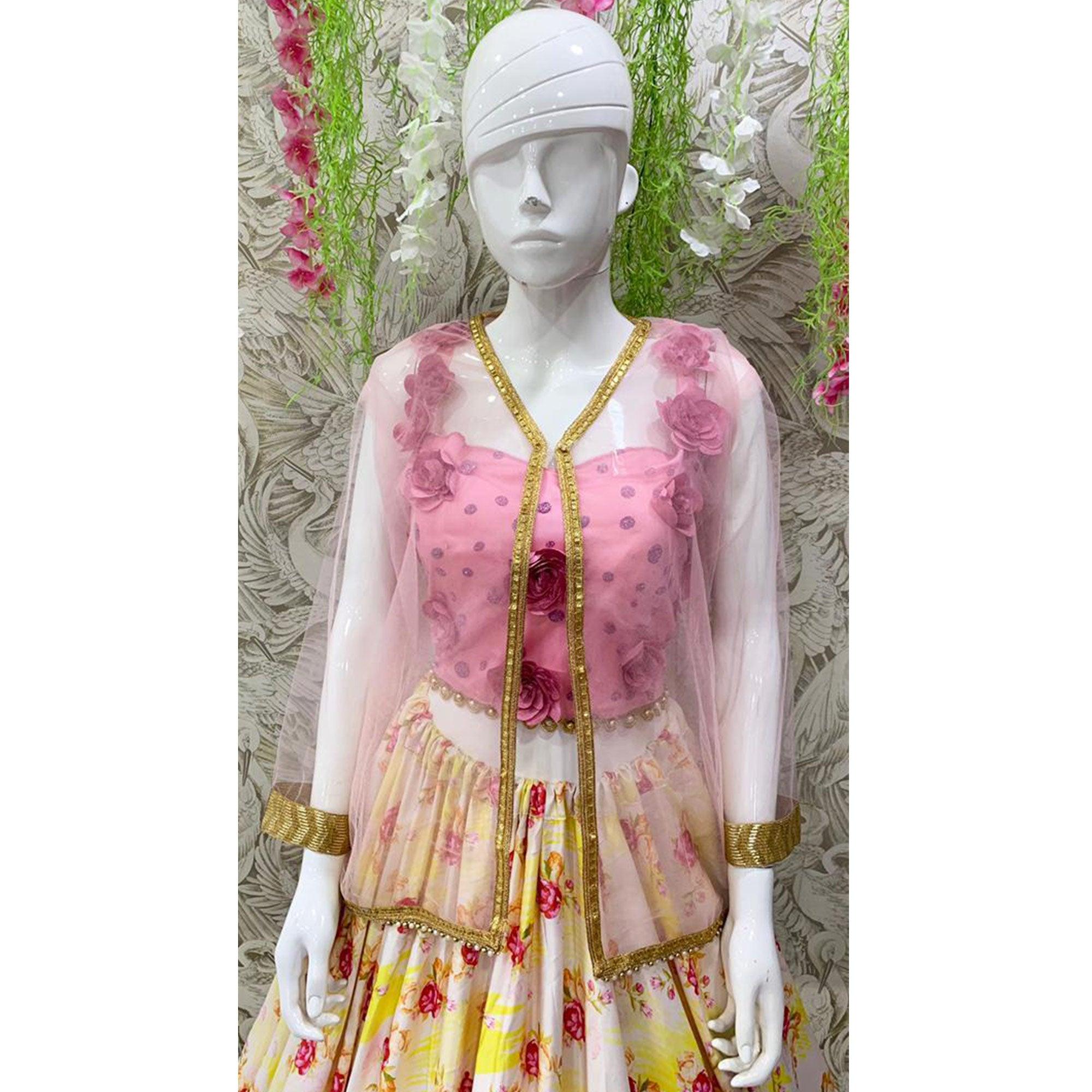 Arresting Off White Coloured Partywear Embroidered Dual Satin Lehenga Choli - Peachmode