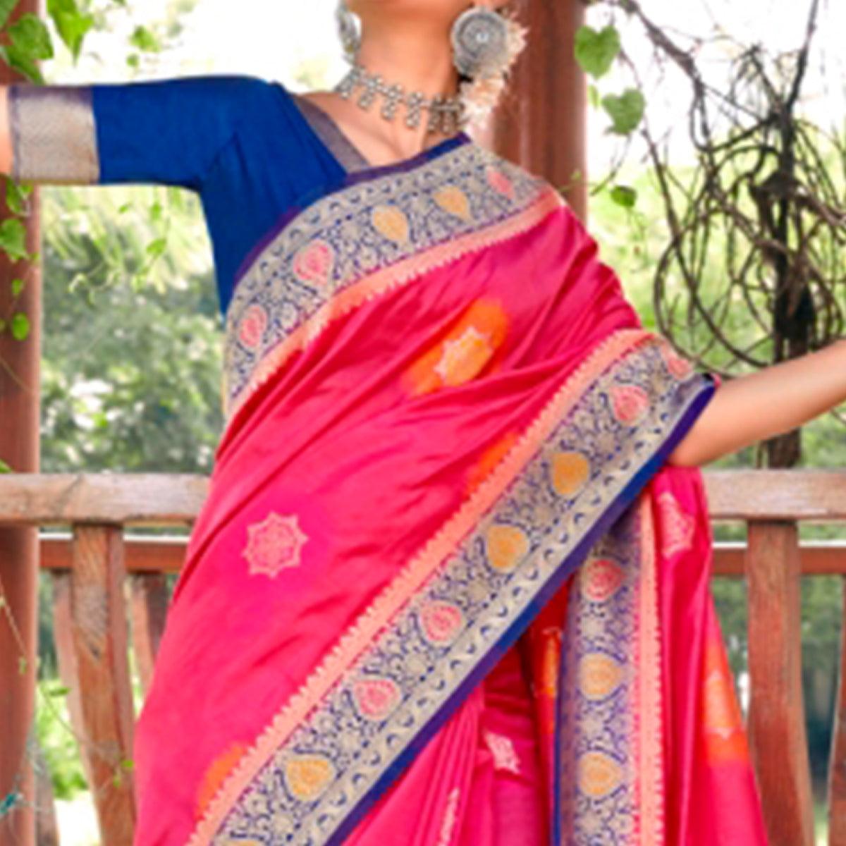 Arresting Pink Colored Festive Wear Woven Silk Saree - Peachmode