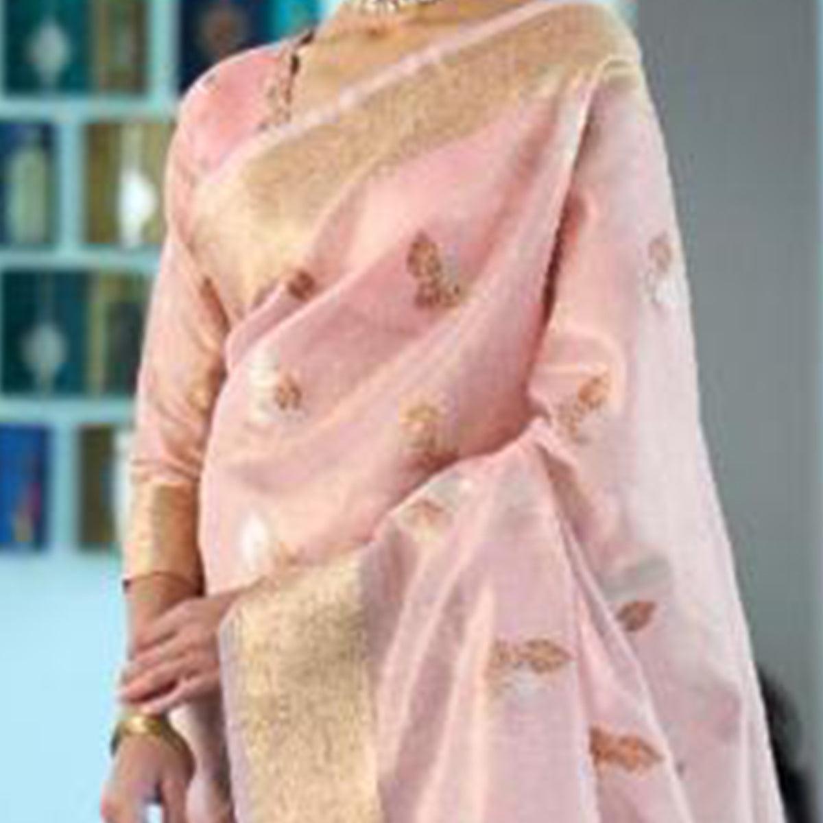 Arresting Pink Coloured Partywear Organza weaving Saree - Peachmode