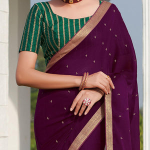 Arresting Purple Colored Party Wear Embroidered Chiffon Saree - Peachmode