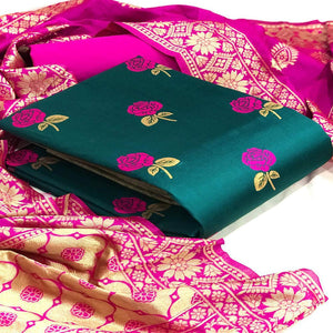 Arresting Rama Colored Casual Woven Banarasi Silk Dress Material - Peachmode