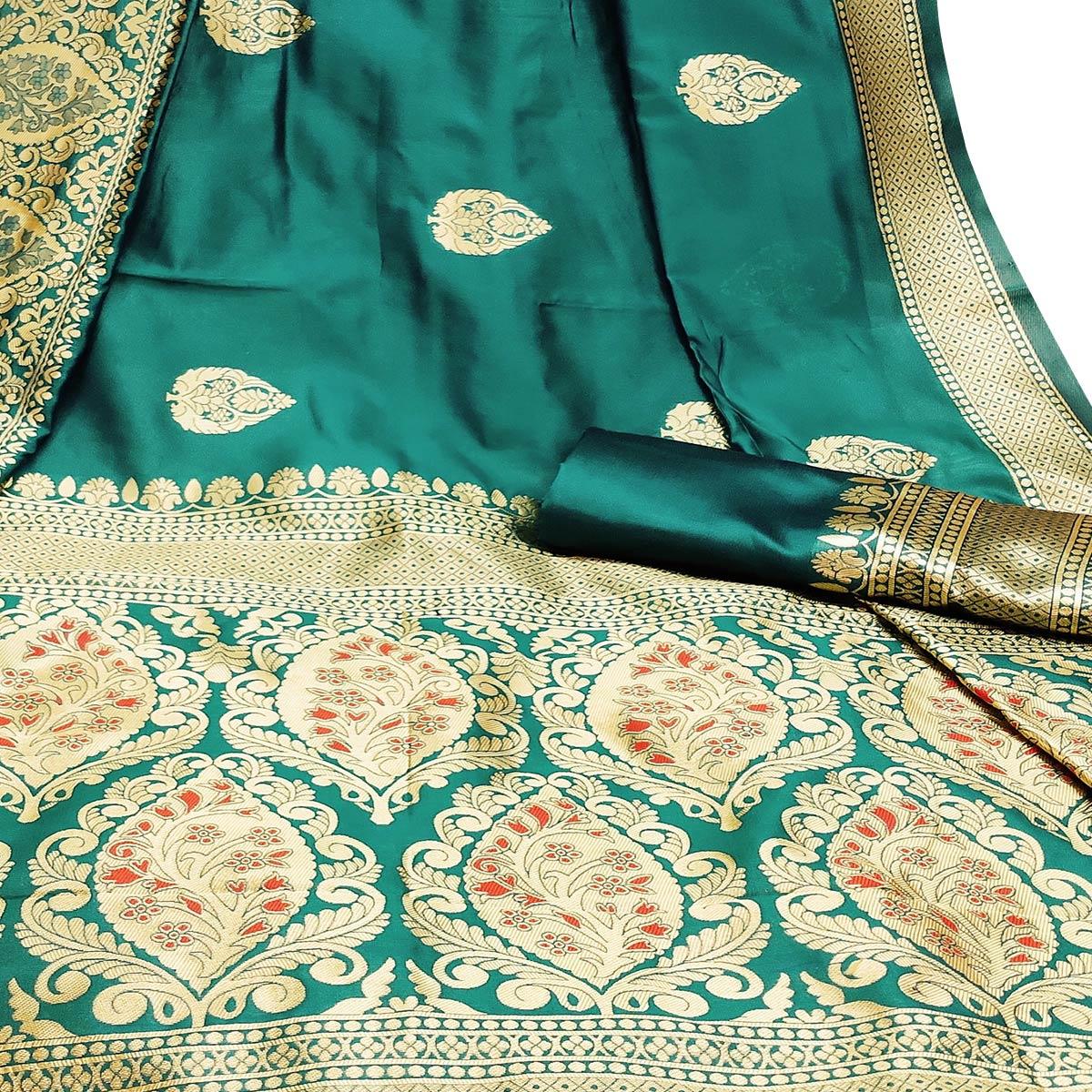 Arresting Rani Pink Colored Festive Wear Woven Litchi Jacquard Silk Saree - Peachmode