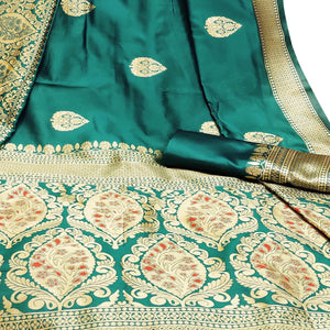 Arresting Rani Pink Colored Festive Wear Woven Litchi Jacquard Silk Saree - Peachmode